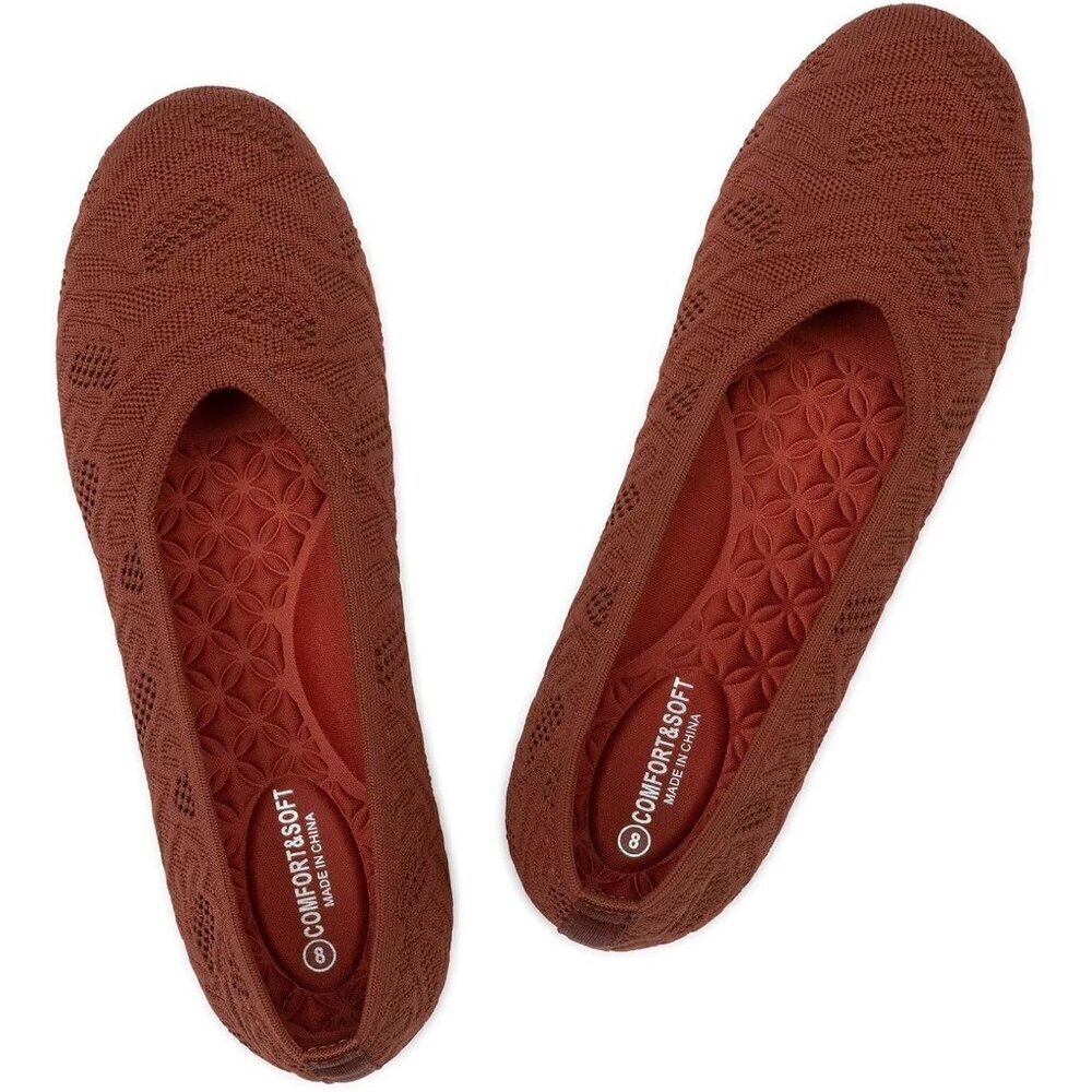Frank Mully Women’s Orange Knit Fabric Round Toe Slip On Ballet Flat Shoes